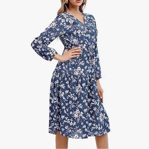 Blue floral midi dress